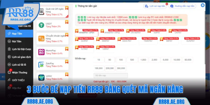 Nạp Tiền RR88 - Hướng Dẫn Thao Tác Với 5 Hình Thức Hiện Có 16 3 bước để nạp tiền RR88 bằng quét mã ngân hàng