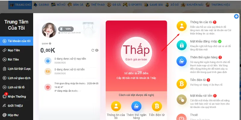 Chọn mục thông tin của tôi 