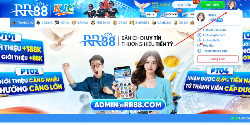 Click vào hồ sơ hội viên RR88