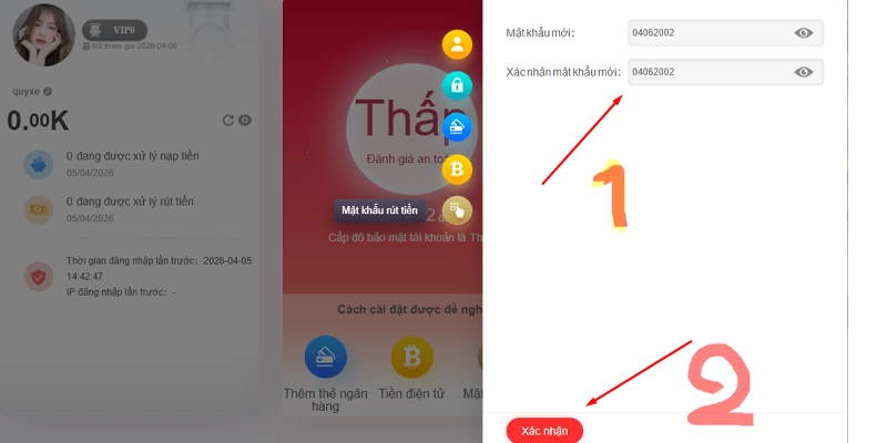 Sau khi điền mật khẩu RR88 bấm xác nhận